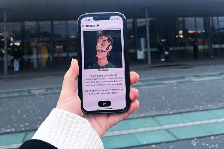 Eindhoven: Juego de la ciudad de Sherlock Holmes en la aplicaciónJuego de exploración de la ciudad de Sherlock Holmes en inglés