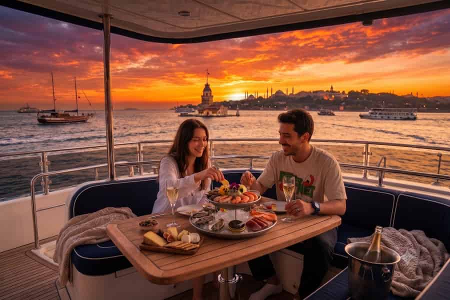 Istanbul: Bosporus-Bootstour am Abend in kleiner Gruppe mit Snacks. Foto: GetYourGuide Istanbul: Bosporus-Bootstour am Abend in kleiner Gruppe mit Snacks. Foto: GetYourGuide