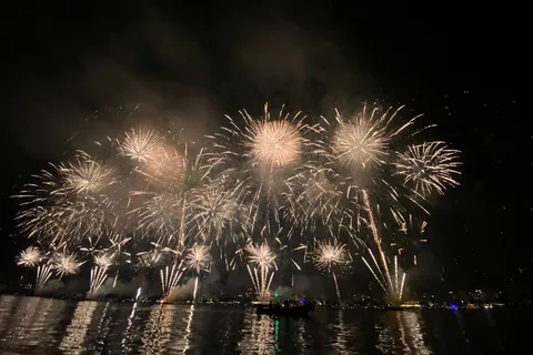 Fireworks and sunset catamaran cruise from Théoule