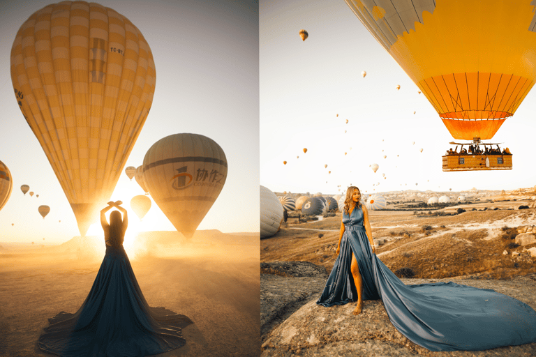 Cappadocia: Scatti fotografici con abiti volantiCappadocia: servizio fotografico all&#039;alba con abiti volanti