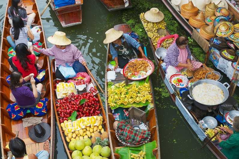 Bangkok: Excursión en tren y mercado flotante con paseo en bote de remos