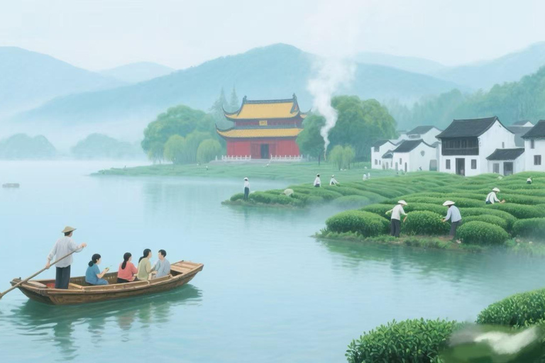 هانغتشو: جولة بالقارب في البحيرة الغربية، وقرية الشاي، والمعبد