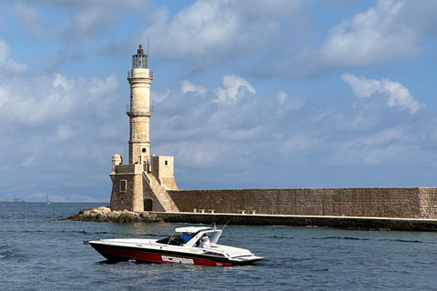 Chania: Private Sunset Powerboat Tour with Swim Stop
