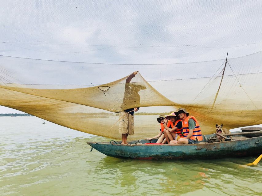 Fishing net in the sunrise on Hoai river VietNam