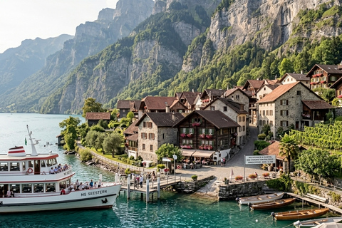 Zurich: Train, Cable Car, Mountain Alps & Walensee Boat Trip