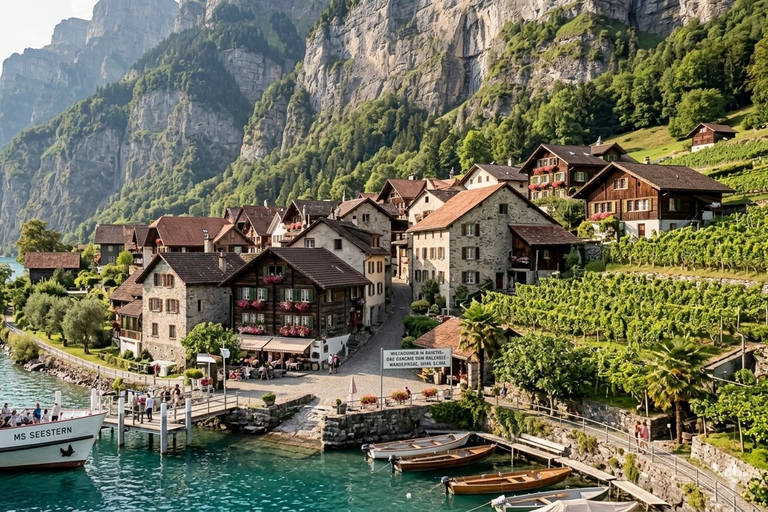 Zurich: Train, Cable Car, Mountain Alps & Walensee Boat Trip