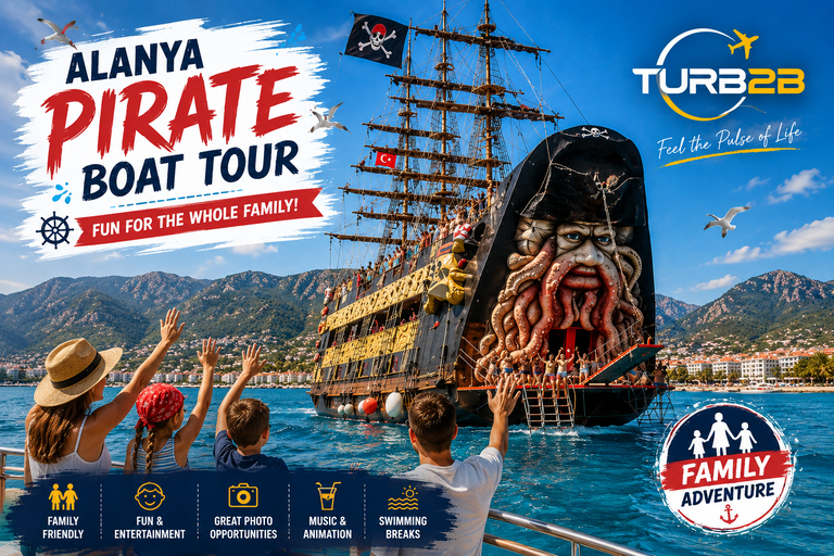 Alanya:All-Inclusive Family Boat Cruise with Beer,Wine&Lunch Barbossa No Transfer