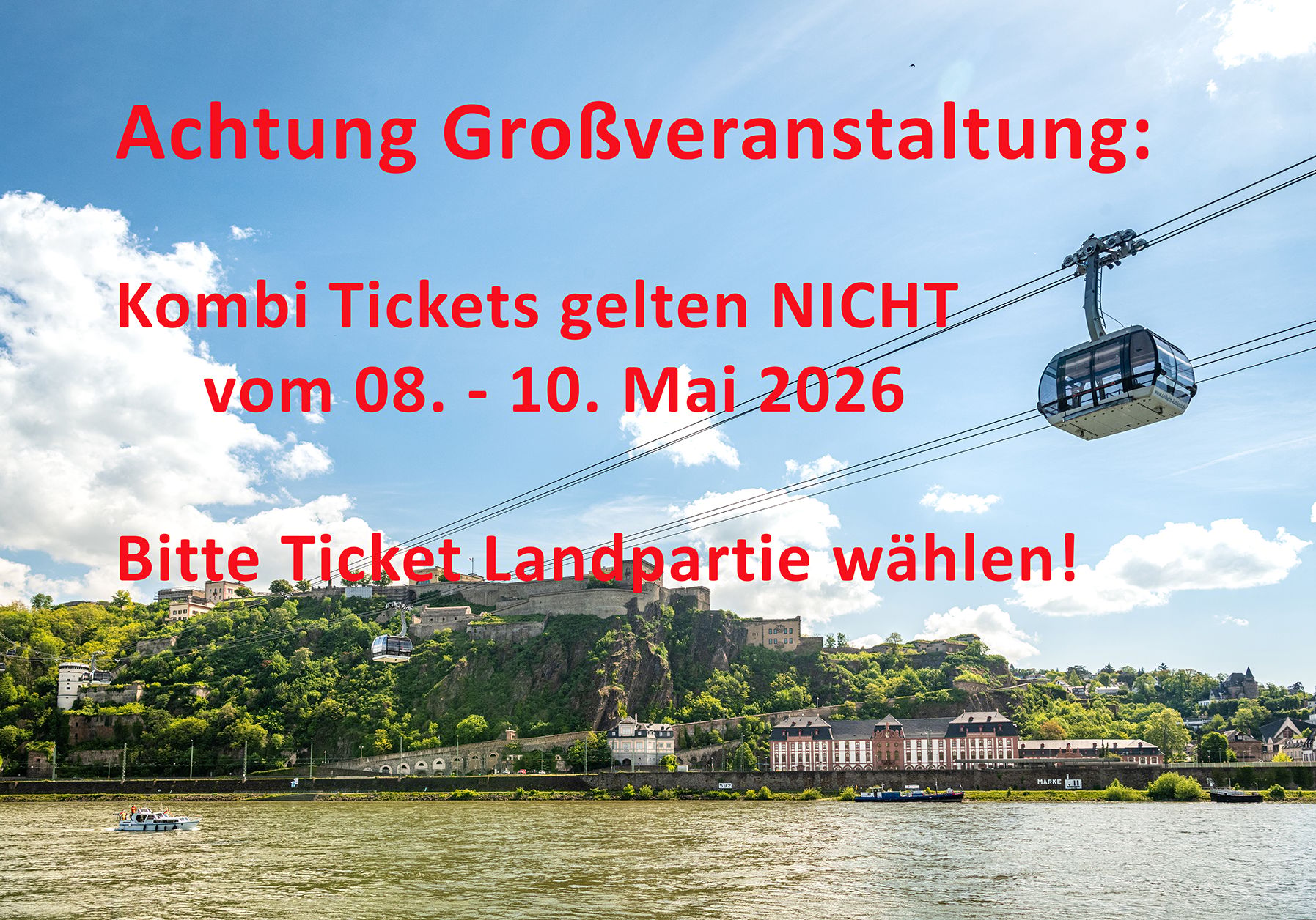 Koblenz: Seilbahn Tickets mit opt. Eintritt zur Festung Ehrenbreitstein