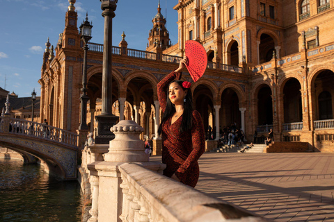 Seville: Professional Photoshoot at Plaza de España Premium 2 Locations 45 Mins | 45 Photos