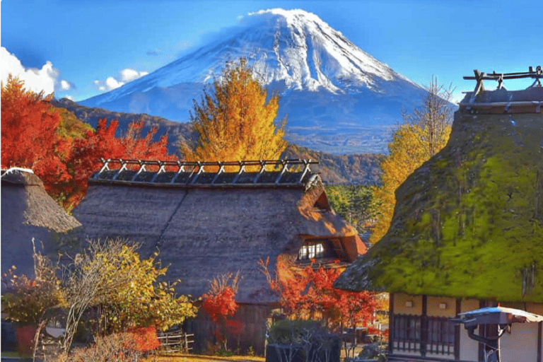 Wycieczka na górę Fuji: jezioro Kawaguchi, świątynia, wioska uzdrowiskowa i pagoda8:30 Wyjazd ze stacji Shinjuku — bez lunchu