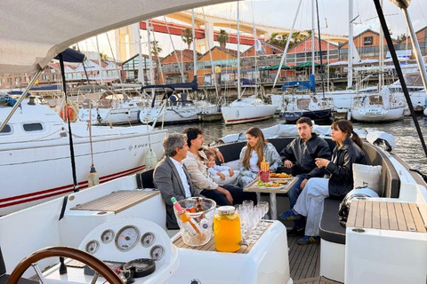 Lisbon Sunset Luxury Boat Vibes with Drinks & Pizza Lisbon Luxury Cozy Cruise with Drinks & Pizza