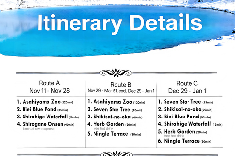 سابورو: جولة في حديقة أساهياما للحيوانات والبركة الزرقاء والينبوع الساخنالطريق C - 7:30 من الفندق/الم