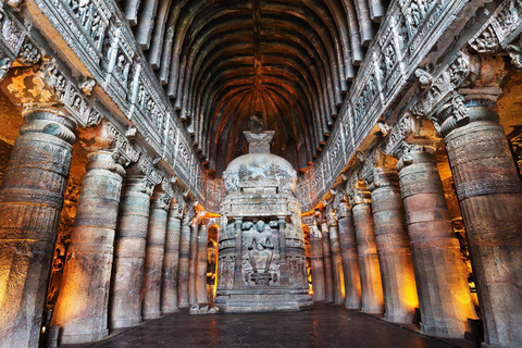 Mumbai to Ajanta & Ellora : Day Tour with Flights Included Private Tour Package with Transport, English Guide & Flight.