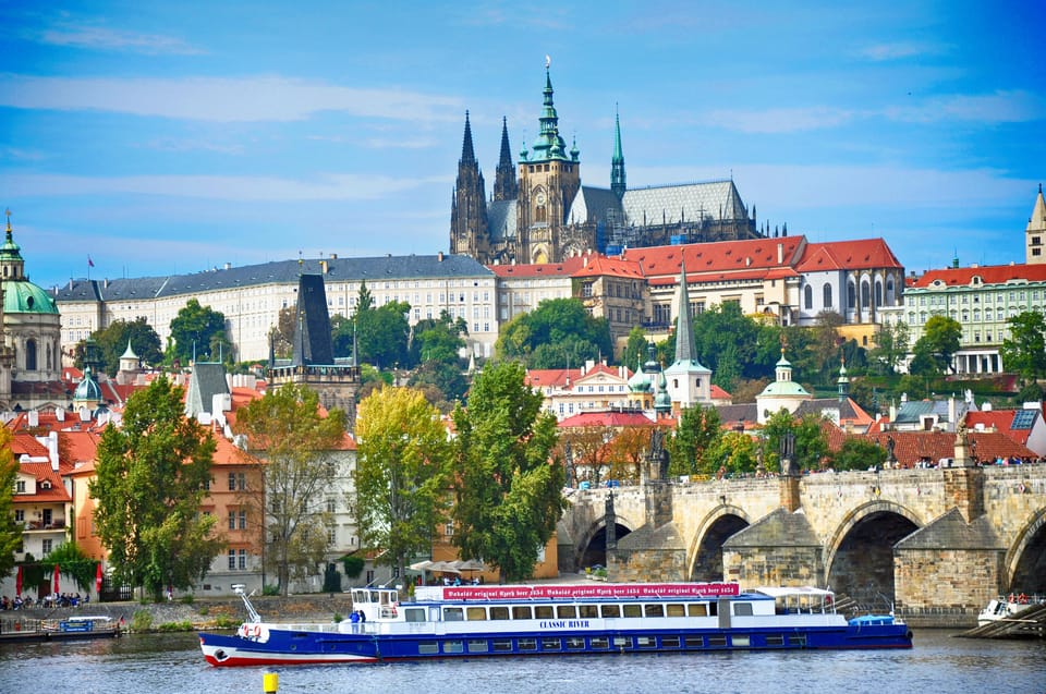 Daytime panoramic Prague Vltava river cruise