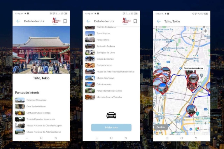 Zelfgids-app van Tokio met meertalige audiogids