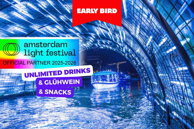 Amsterdam: Light Festival Cruise + Drinks & Snack option Light Festival Cruise - Unlimited Drinks + Small Bite (CS)