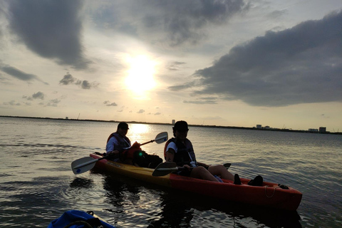 Coucher de soleil en kayak dans la lagune Nichupte par WayakCoucher de soleil en kayak dans la forêt de Magroves par Wayak