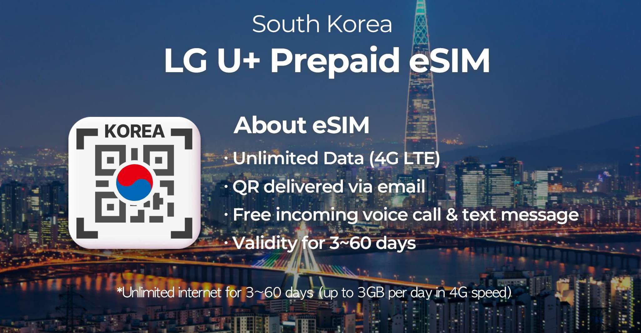 Zuid-Korea, LG U+ eSIM Onbeperkt Roaming Data Plan - Hizvo