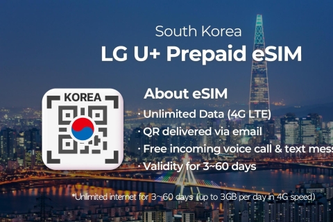 Korea Południowa: Plan nielimitowanej transmisji danych w roamingu LG U+ eSIM20 dni