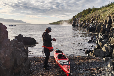 Akureyri: Tandem Kayaking with Geothermal Waterfall Visit