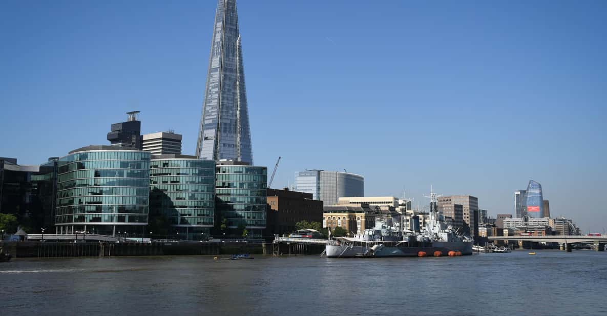 The Shard on the Thames beside HMS Belfast
