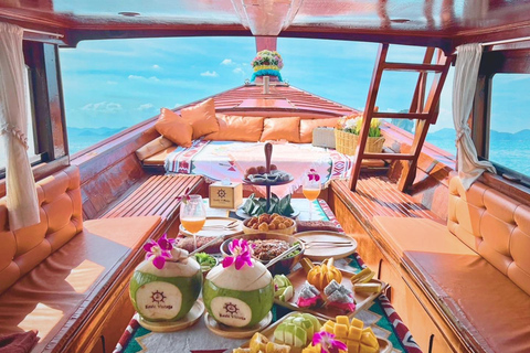 Krabi: Luxury Vintage Wooden Boat Cruise With Island Hopping Private: One day 4 Islands Tour