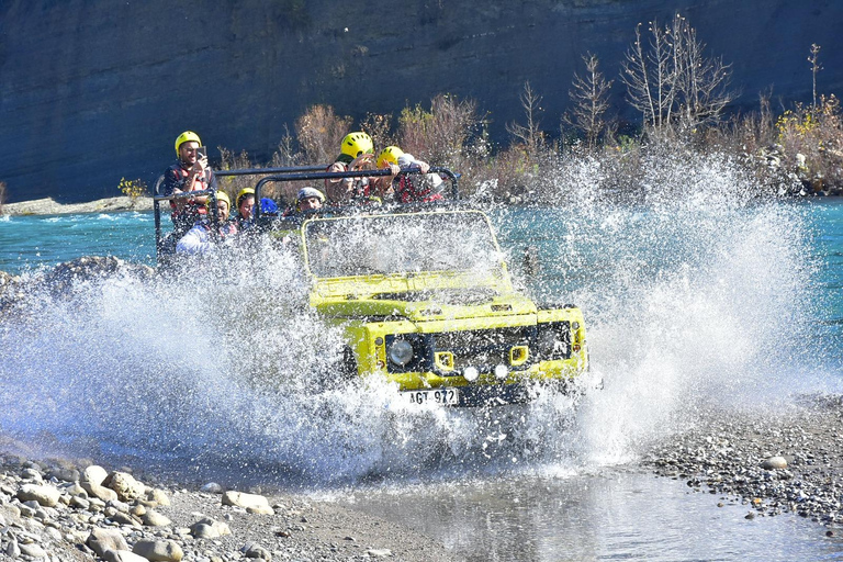 Do lado: Rafting com tirolesa, quadriciclo, safári de jipe e almoço2 em 1: Rafting com tirolesa