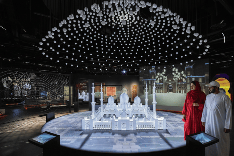 From Dubai: Abu Dhabi Grand Mosque With Light &amp; Peace MuseumSunset Shared Tour