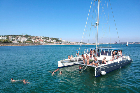 Lisbon Boat Party w/ Open Bar, Music and Swimming Stops Lisbon: Catamaran Boat Party with Music, Open Bar & Swimming