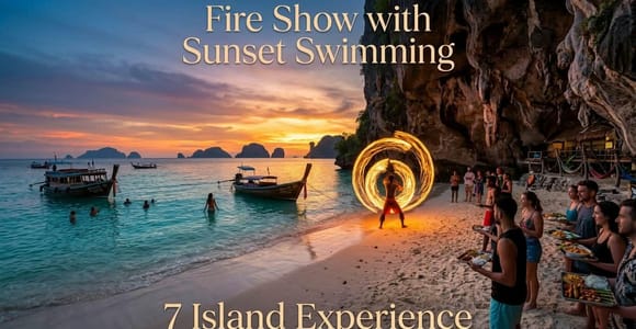 Krabi: Sunset Longtail Boat Trip with Fire Show & Swim