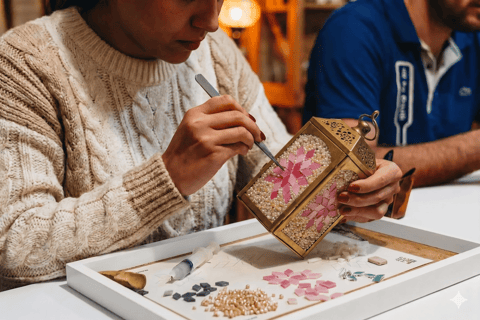 Marrakech: Original Moroccan Mosaic Lamp Workshop & Snacks Start Pickup with Tuk Tuk – Mosaic Lamp Workshop