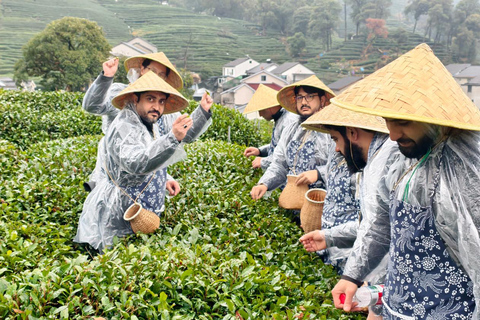 Hangzhou: Tea Picking, Roasting, and Fan-Making Experience Premium Tea Picking, Drone & Lacquer Fan Experience