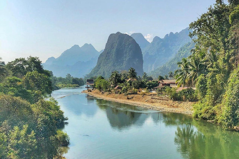 From Vang Vieng: Cave Kayak & Zipline Private 3-5 pax ( with ticket) zipline & khayak