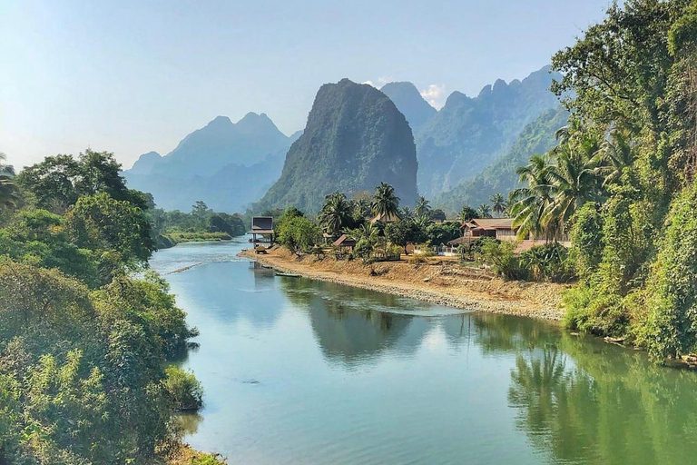 From Vang Vieng: Cave Kayak & Zipline Private 3-5 pax ( with ticket) zipline & khayak