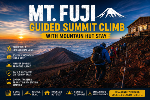 Mt. Fuji Guided Summit Climb with Mountain Hut Stay From Tokyo: Private Transfer + Guided Climb