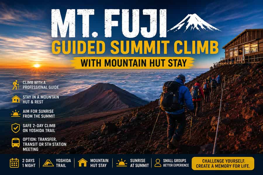 Geführter Aufstieg zum Gipfel des Fuji mit Übernachtung in einer Berghütte. Foto: GetYourGuide Geführter Aufstieg zum Gipfel des Fuji mit Übernachtung in einer Berghütte. Foto: GetYourGuide