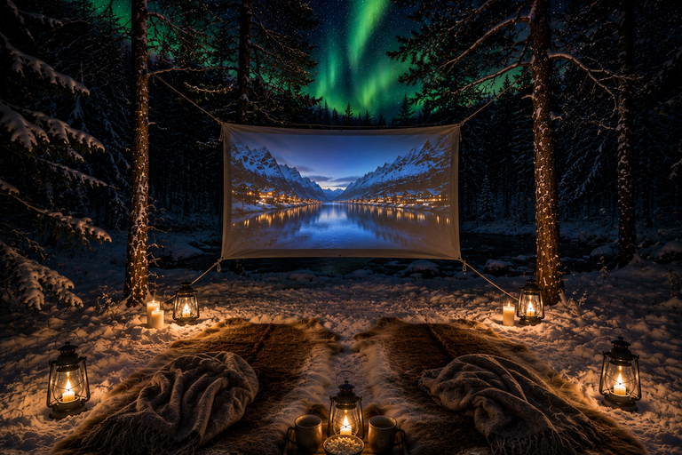 Tromsø: Arctic Forest Evening with Outdoor Cinema & Snacks