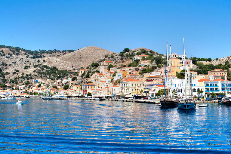 Rodes: Passeio de barco para a ilha de Symi com natação em St. GeorgePassagens de barco + traslado de Lachania, Plimmiri