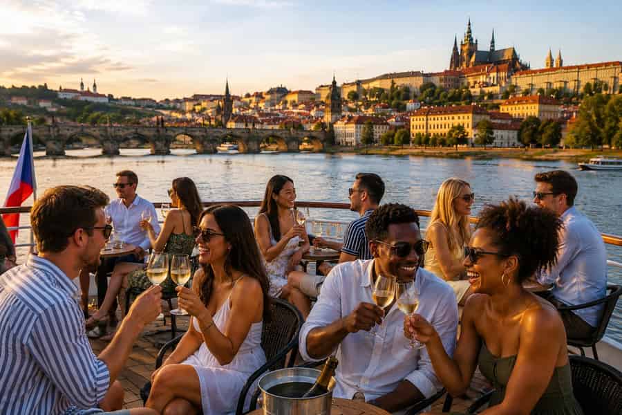 Prag: 1-stündige Prosecco-Party-Bootsfahrt mit unbegrenzt Prosecco. Foto: GetYourGuide Prag: 1-stündige Prosecco-Party-Bootsfahrt mit unbegrenzt Prosecco. Foto: GetYourGuide
