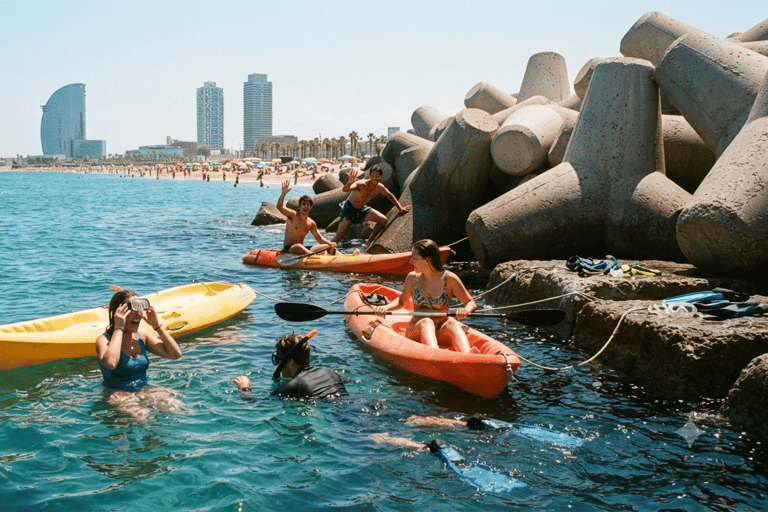 Barcelona: Kayak and Snorkeling Tour from Barceloneta Beach