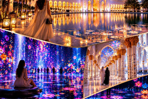 Abu Dhabi: Blue Mosque & teamLab Phenomena Tour with Entry Abudhabi: Full Day Premium Pass Tour With 24K Gold Coffee