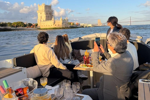 Lisbon Sunset Luxury Boat Vibes with Drinks & Pizza Lisbon Luxury Cozy Cruise with Drinks & Pizza
