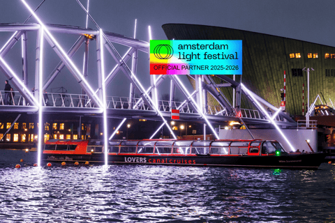 Amsterdam Light Festival Warm Boat Cruise + Optional Drinks Light Festival Canal Cruise from Central Station