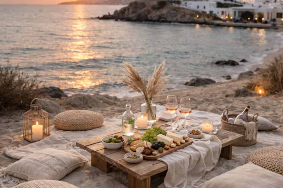 Mykonos: Luxuriöses Picknick bei Sonnenuntergang mit Wein & Meerblick. Foto: GetYourGuide Mykonos: Luxuriöses Picknick bei Sonnenuntergang mit Wein & Meerblick. Foto: GetYourGuide