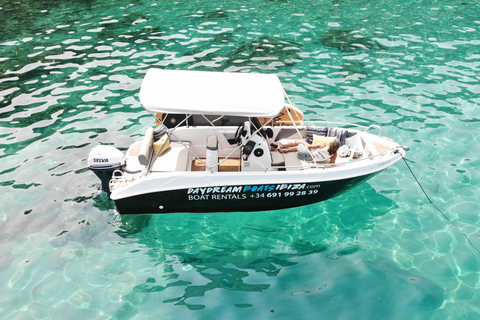 San Antonio: Tour Ibiza by boat. No license required, 6 people. Snorkeling and SUP