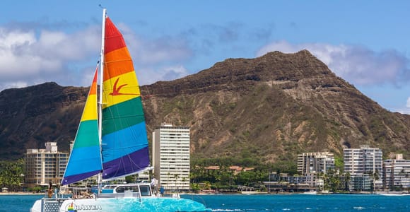 Board from Waikiki Beach for our Aloha Hour Sail