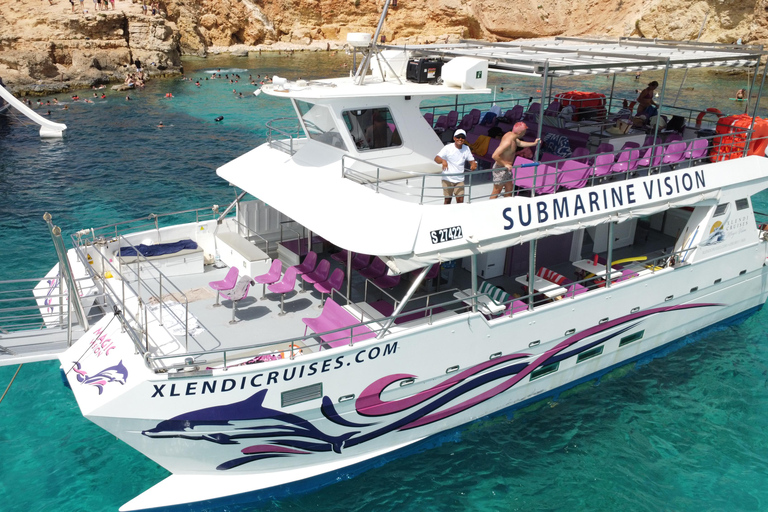 Malta: Comino Catamaran Cruise with Blue & Crystal Lagoon Morning or afternoon Half day cruise with 2 swimming stops