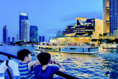 Bangkok Chao Phraya Cruise with Luxury Buffet & Open Deck Private Transfer |Wat Paknam+Chao Phraya Night Cruise Buffet
