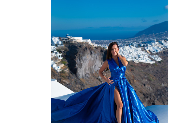 Santorini: Sessão de fotos com vestido voadorOia ou Imerovigli: sessão de fotos com vestido esvoaçante em Santorini