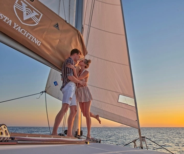 Santorini: Platinum Catamaran Cruise w/ BBQ Meal & Open Bar
